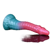 Dildo silicone mostro gradiente blu verde rosa denti vista laterale