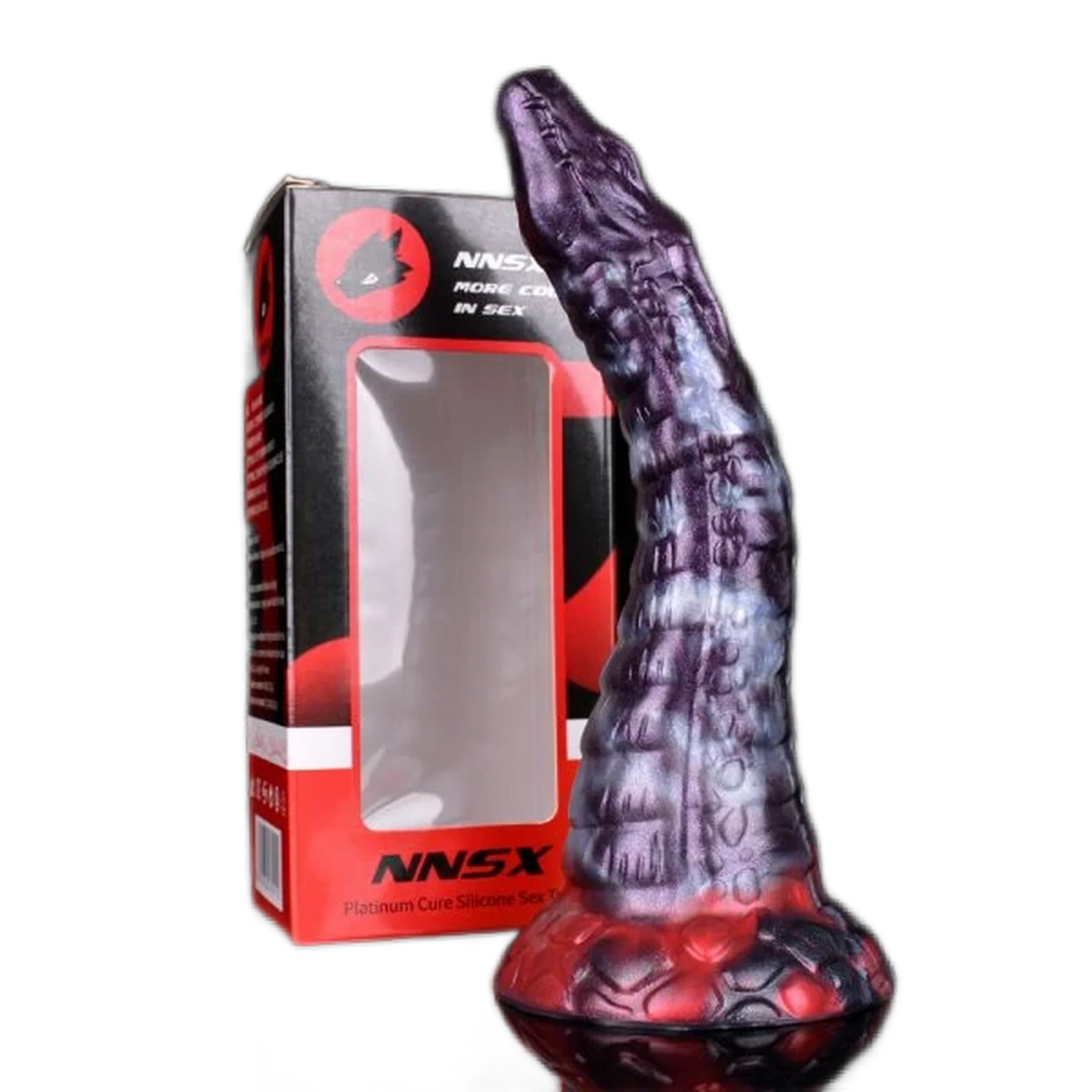 Dildo silicone mostro viola rosso testa drago confezione nera