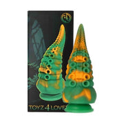 Set due dildo silicone verde e arancioni Mad Medusa davanti alla scatola
