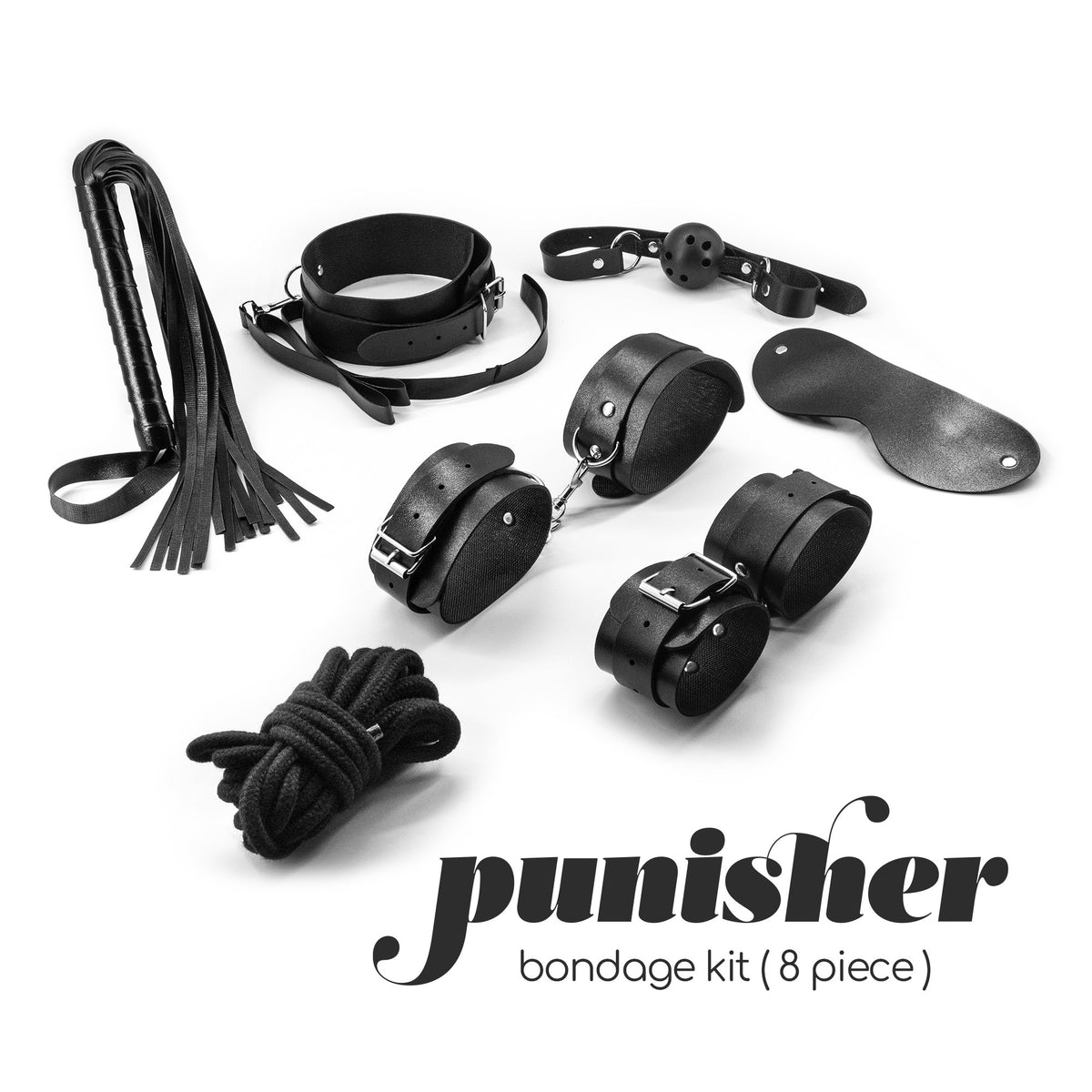 Kit Bondage Punisher 8 Pezzi Crushious – Kit BDSM in Ecopelle Nera, foto 1