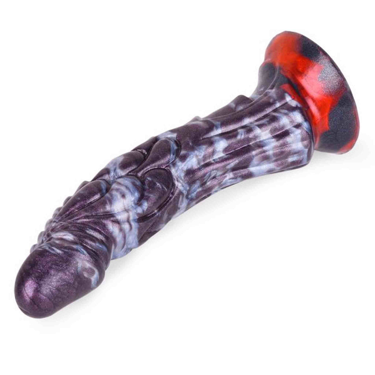 Dildo in silicone liquido iridescente viola bianco grigio con base piatta