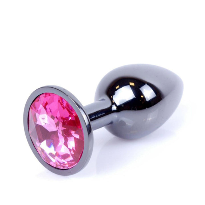 Diamante Anale in Acciaio Cromo Fumé con Gemma Rosa