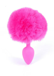 Plug anale silicone rosa con pompon peluche