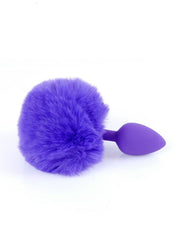 Plug anale silicone viola con pompon pelliccia