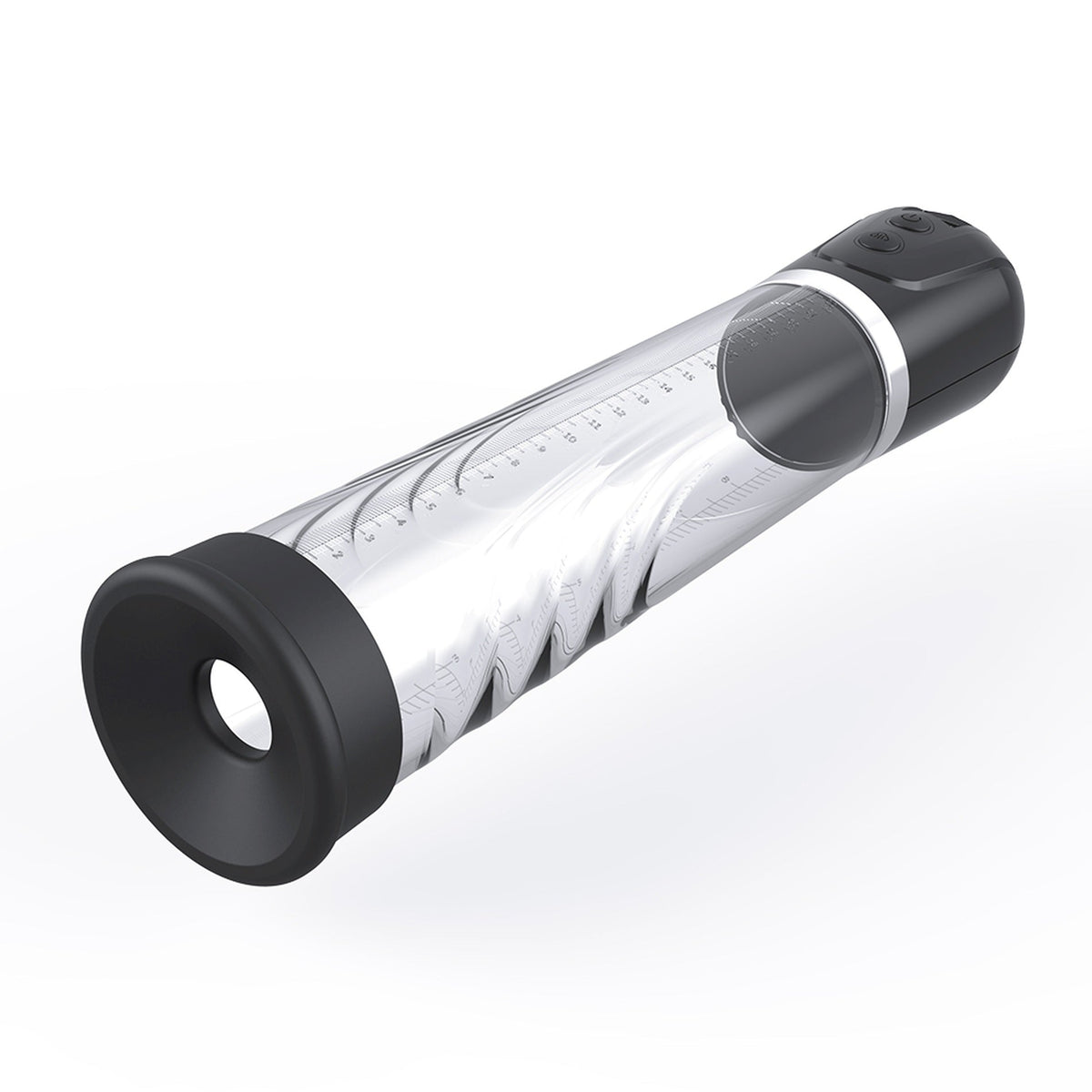 Pompa pene elettrica lato aperto con anello silicone nero e struttura interna