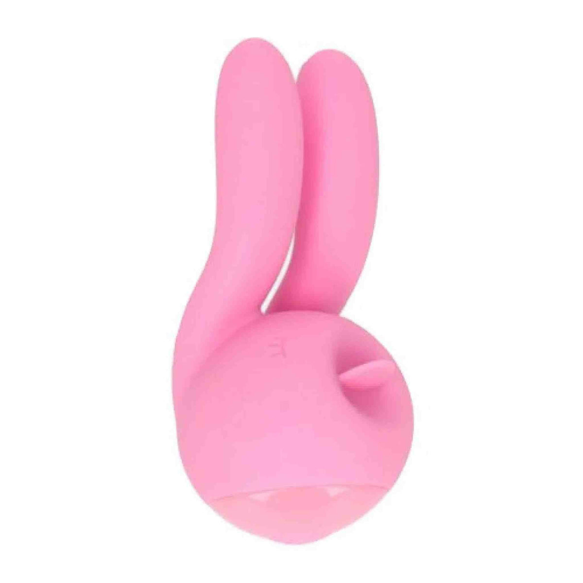 Vista laterale vibratore clitorideo rosa con orecchie curve e base sferica liscia