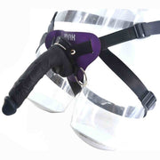 Strap-on nero con testa realistica e supporto viola